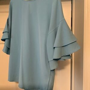 Elegant Blue Ruffle Sleeve Top